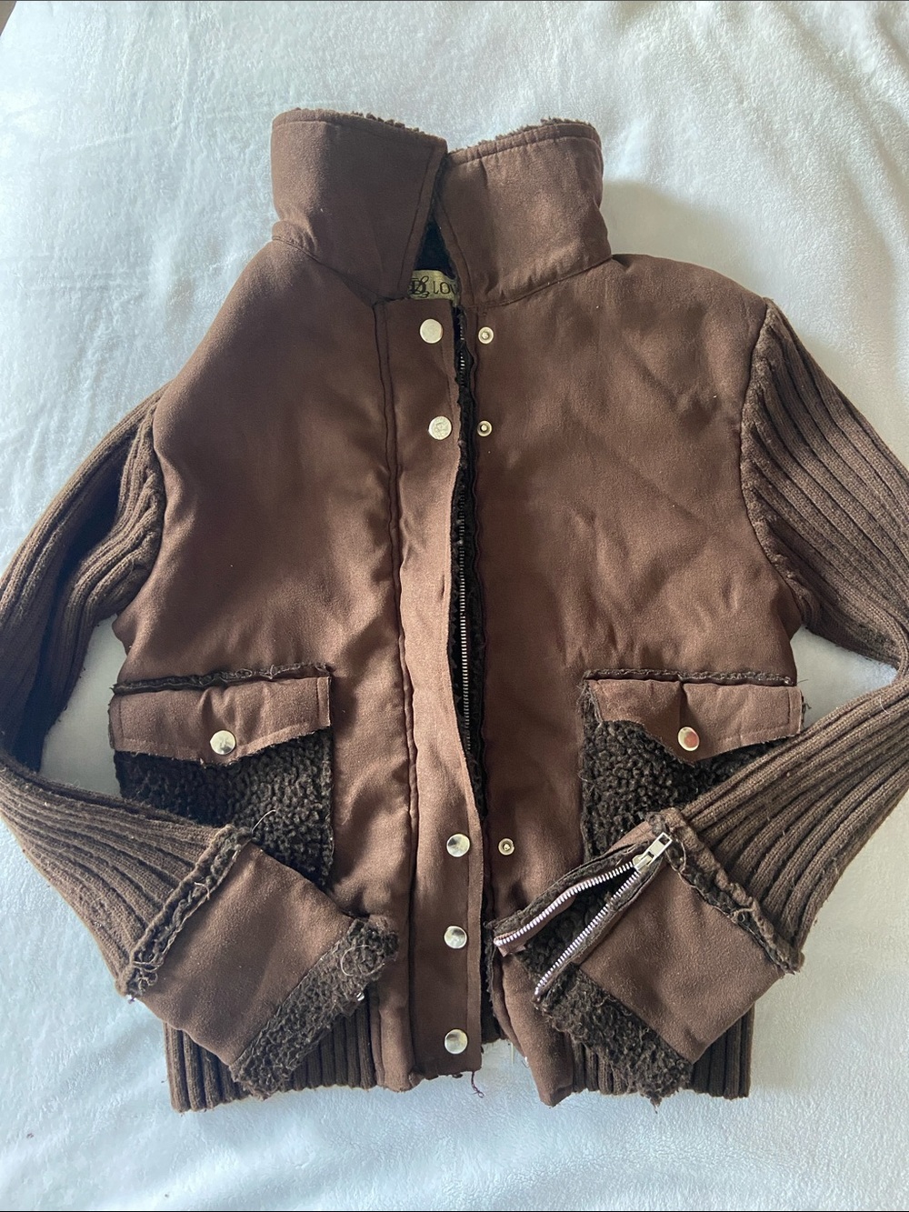 Spring Fall jacket brown faux suede sherpa jacket